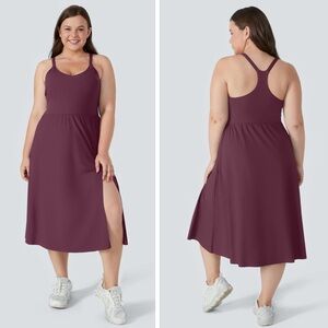 HALARA Everyday Midi Chill Dress-La Land Midi Fig Stretch Front Slit Sleeveless